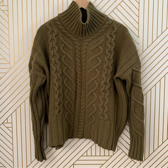 Everlane Wool Cashmere Cable Knit Mock neck  fisherman chunky knit Sweater M - Picture 9 of 10
